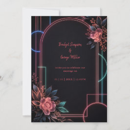 Romantisk neonsk Floral bröllopsbåge Glow Inbjudningar