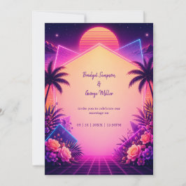 Romantisk neonsk Floral bröllopsbåge Glow Inbjudningar
