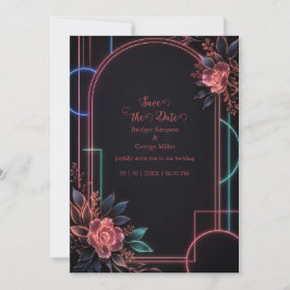 Romantisk neonsk Floral bröllopsbåge Glow Inbjudningar
