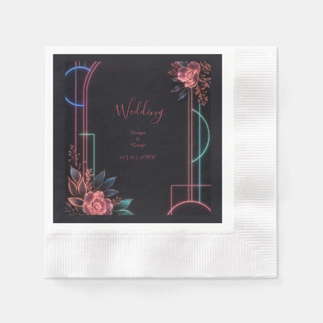 Romantisk neonsk Floral bröllopsbåge Glow Pappersservett (Framsidan)