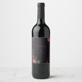 Romantisk neonsk Floral bröllopsbåge Glow Vinflaska Etikett