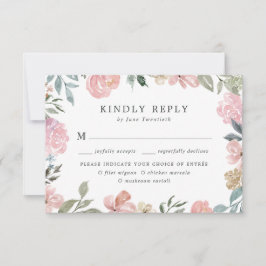 Romantisk Neutral Rosa Blommig | Middagsval RSVP OSA Kort