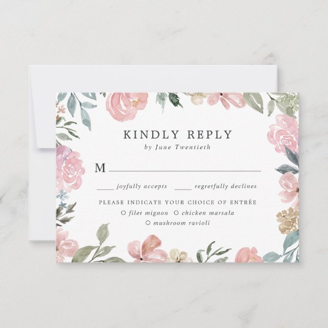 Romantisk Neutral Rosa Blommig | Middagsval RSVP OSA Kort (Framsida)