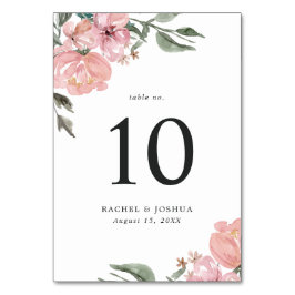 Romantisk Neutral Rosa Vattenfärg Blommor | Bröllo Bordsnummer