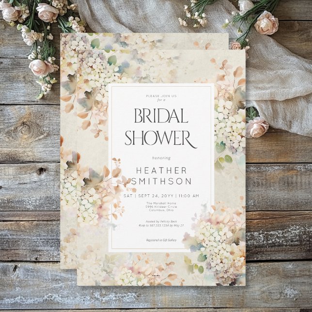 Romantisk Neutral Vintage Hydrangeas Bröllopsdusch Inbjudningar (Romantic Neutral Vintage Hydrangeas Bridal Shower Invitation)