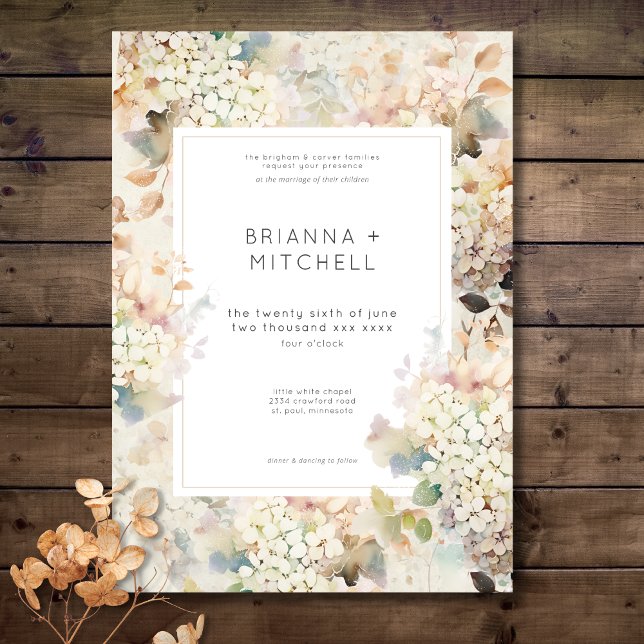 Romantisk Neutralt Vintage Hydrangeas Bröllop Inbjudningar (Romantic Neutral Vintage Hydrangeas Wedding Invitation)