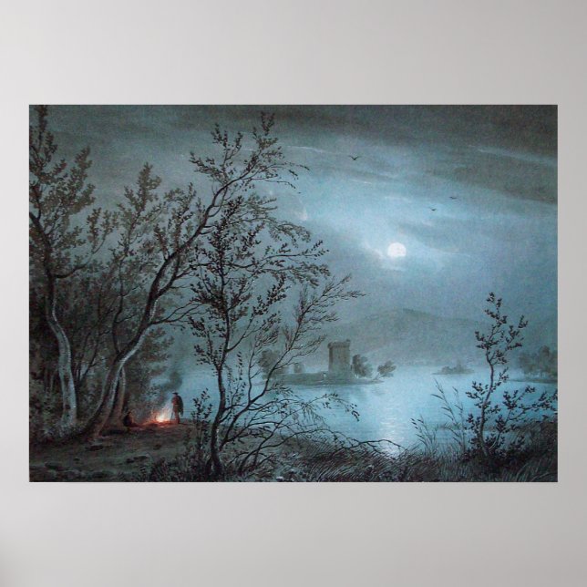 ROMANTISK NOCTURN LANDSKAP I BLÅTT POSTER (Framsidan)