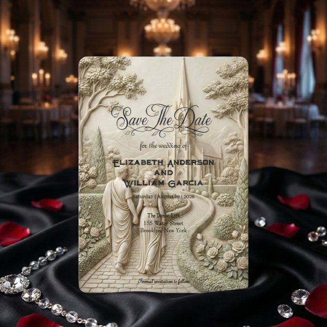 Romantisk nylklassisk katedralträdgårdslandskap spara datumet (Skapare uppladdad)