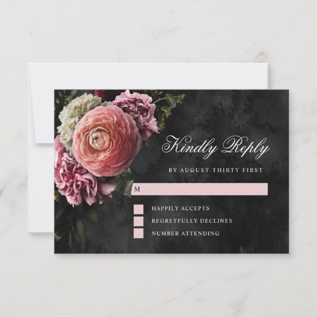 Romantisk och Moody Rosa Bouquet på svart OSA Kort (Framsida)