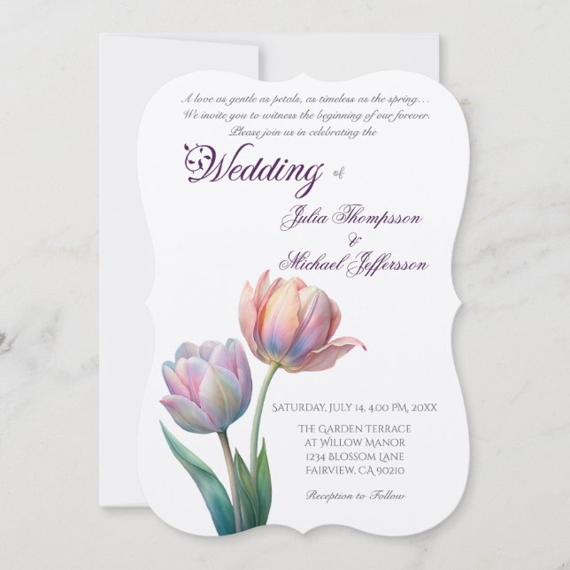 Romantisk och poetisk pastel Tulips vattenfärg Inbjudningar (Framsida)