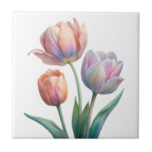 Romantisk och poetisk pastel Tulips vattenfärg Kakelplatta