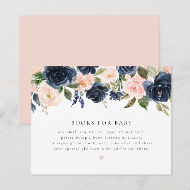 Romantisk och söt marin Blommigt Bokar för Baby-ko Inbjudningar (Fram/baksida)