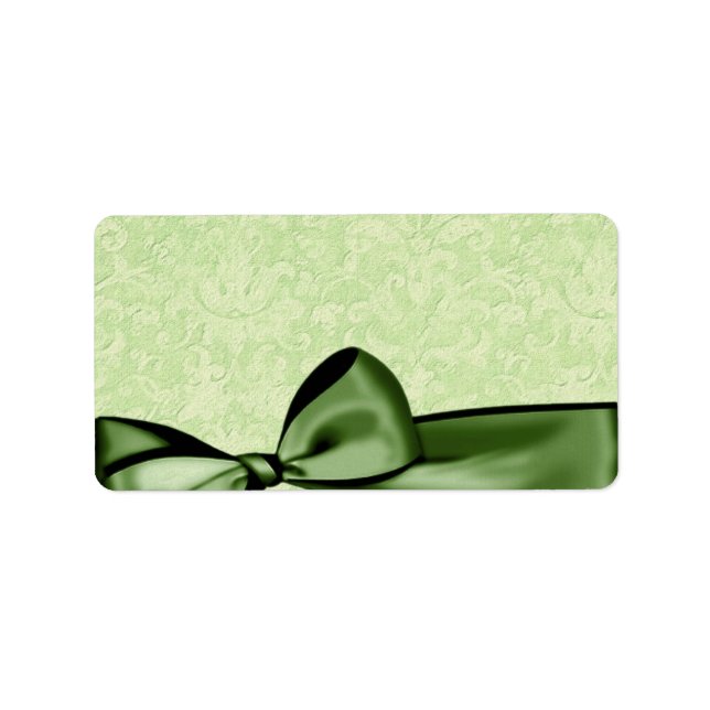 Romantisk Oliv grönt Faux Satin Bow Wedding Favor Adressetikett (Framsidan)