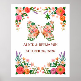 Romantisk oljemålning Blommor Fjäril Poster