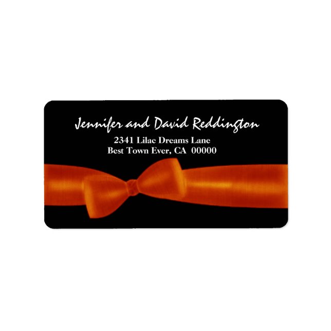Romantisk Orange Bow på svart bakgrund Adressetikett (Framsidan)