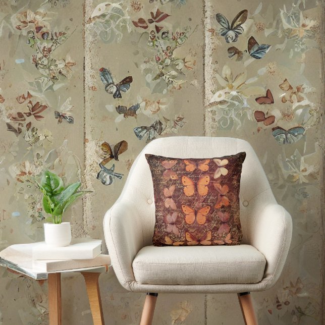 Romantisk Orange Butterflies och Guld Handwrite Kudde (Skapare uppladdad)