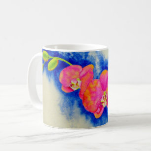 Romantisk orange - vattenfärgsfärg, orchid-målning kaffemugg