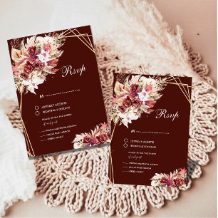 Romantisk Pampas Vinröd Blommig Bröllops RSVP OSA Kort
