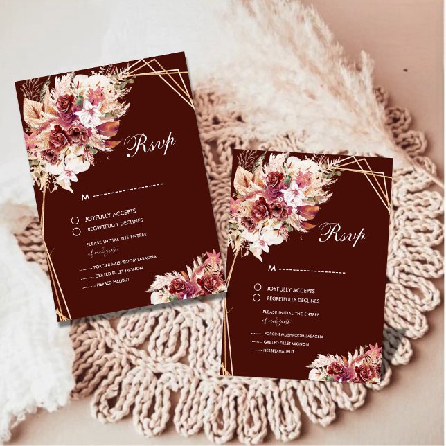 Romantisk Pampas Vinröd Blommig Bröllops RSVP OSA Kort (Skapare uppladdad)