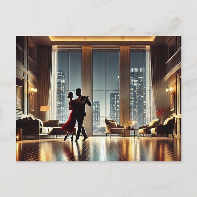 Romantisk par Dancing i New York Highrise Vykort (Framsida)