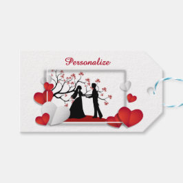 Romantisk par Silhoutte Red Hearts Personlig Presentetikett
