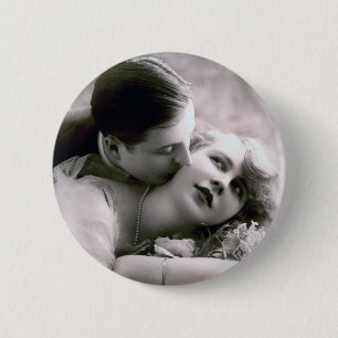 Romantisk par Vintage Retro Photo Elegant Kärlek Knapp