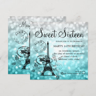 Romantisk Paris för krickaOmbre sweet sixteen Glam Inbjudningar