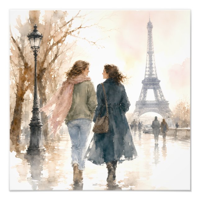 Romantisk Paris-gatu-scene tryck (Framsidan)