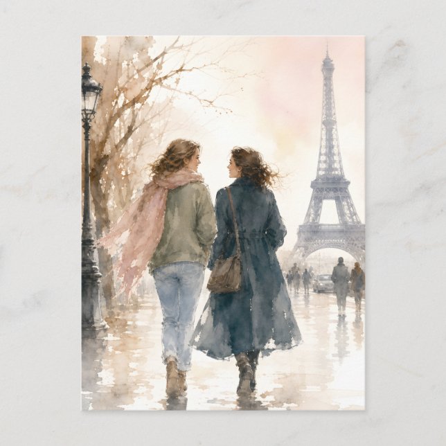 Romantisk Paris-gatu-scene tryck Vykort (Framsida)
