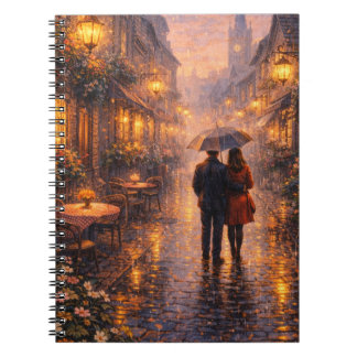 Romantisk Paris-regn Spiralanteckningsbok Anteckningsbok