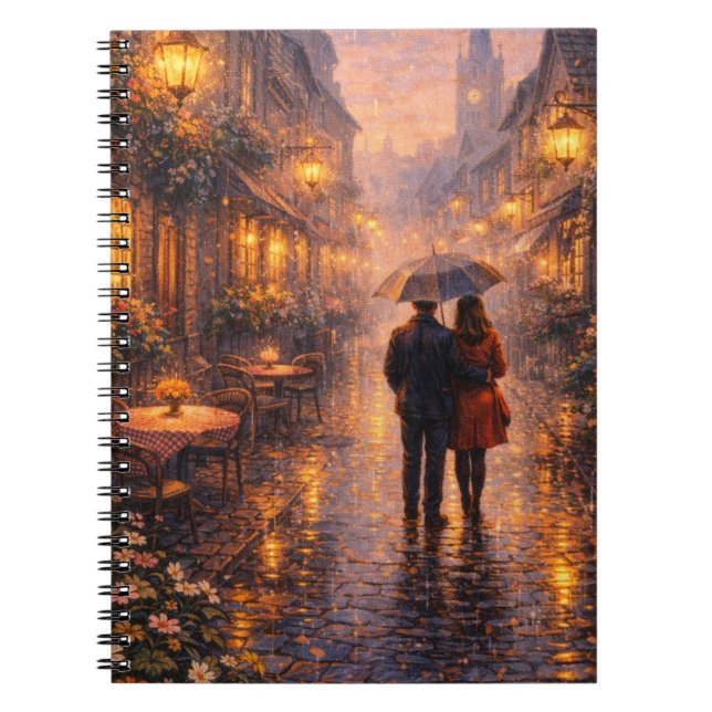 Romantisk Paris-regn Spiralanteckningsbok Anteckningsbok (Framsidan)