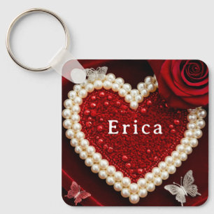Romantisk Pärlhjärta Ros Kudde Design ❤️ Nyckelring