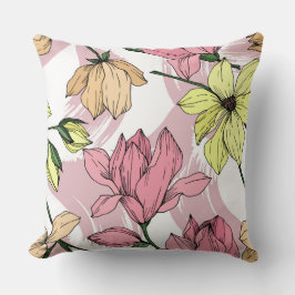 Romantisk pastel Magnolia rosa, målning och gult Kudde