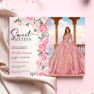 Romantisk Pastel Ro Blommigt Sweet 16 Photo Inbjudningar
