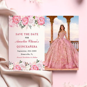 Romantisk Pastel Ro Blommigt Sweet 16 Photo Spara Datumet