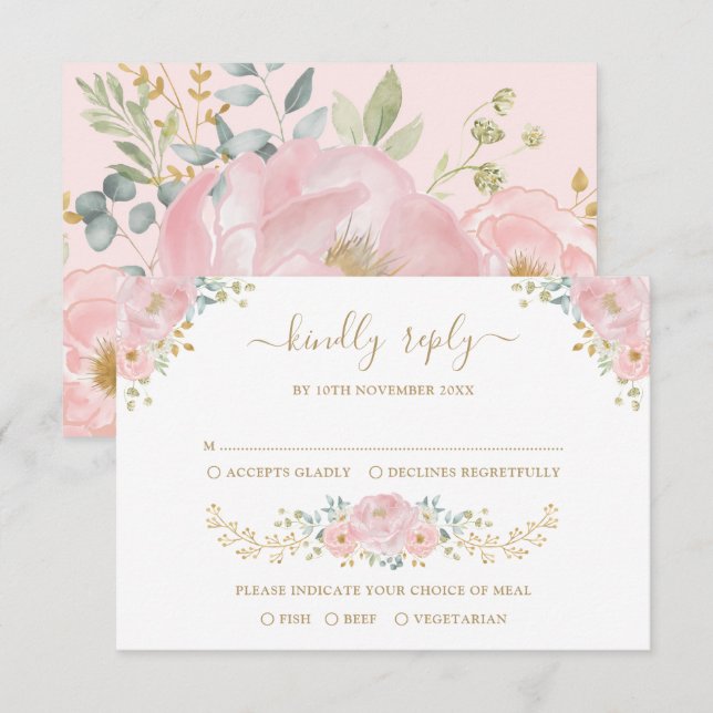Romantisk Pastel Rosa Botanisk Blommigt Bröllop OS Kort (Fram/baksida)