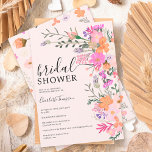 Romantisk pastel vild blommor vår möhippa inbjudningar<br><div class="desc">Romantisk pastel-vild blommar vår sommar-möhippa med blommor från söt vild land i rosa,  persika,  lila,  lavender,  grönt löv m.m.,  med en borstad skripttypografi på en elegant redigerbar mjuk rosa.</div>