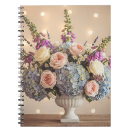 Romantisk pastell färg Hydrangea & Ros Bukett Anteckningsbok