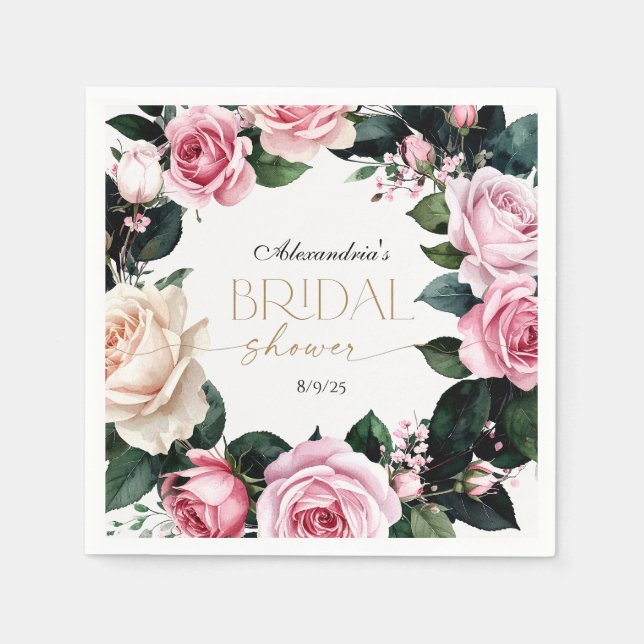 Romantisk pastellrosa bröllopsdusch pappersservett (Framsidan)