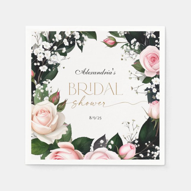 Romantisk pastellrosa bröllopsdusch pappersservett (Framsidan)