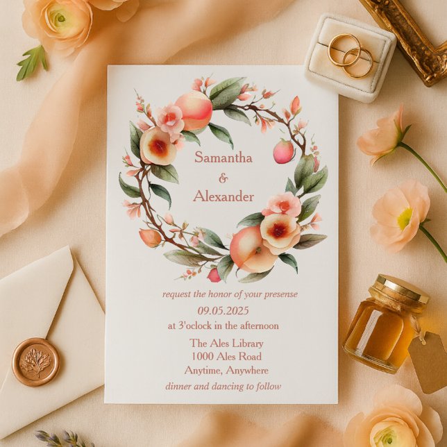 Romantisk Peach Blommar Utandning Bröllop Inbjudningar (Skapare uppladdad)