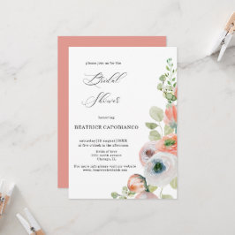 Romantisk Peach Coral Blommig Bröllopsdusch-kort Inbjudningar