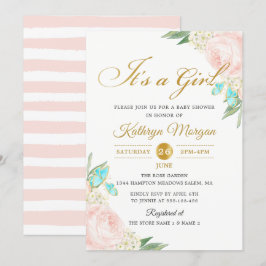 Romantisk  Peach Ro Garden Baby Shower Inbjudningar