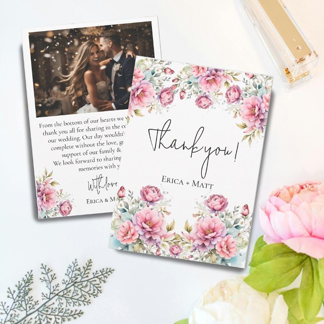 Romantisk Peony Bröllop tackkort Tack Kort (Skapare uppladdad)