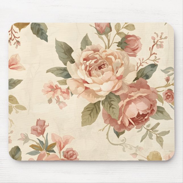 Romantisk Peony & Rose Vintage Trädgård  Musmatta (Framsidan)