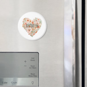 Romantisk Persika Mint Blommig Hjarta Magnet