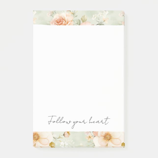 Romantisk Persika Mint Snygga Rosor Blommig Post-it Block (Framsida)