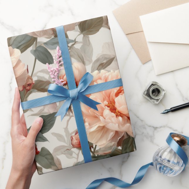 Romantisk Persika Peony Elfenbens Blommönster Presentpapper (Gifting)