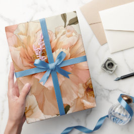 Romantisk persikopion blommönster i elfenben presentpapper