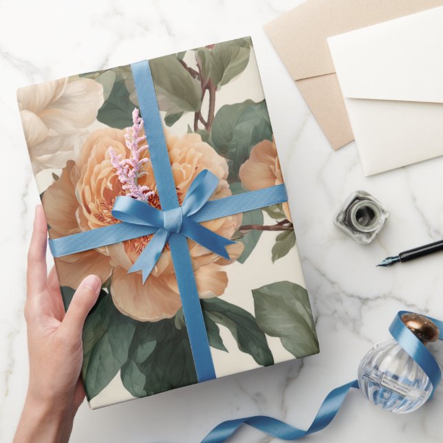 Romantisk persikopion blommönster i elfenben presentpapper (Gifting)